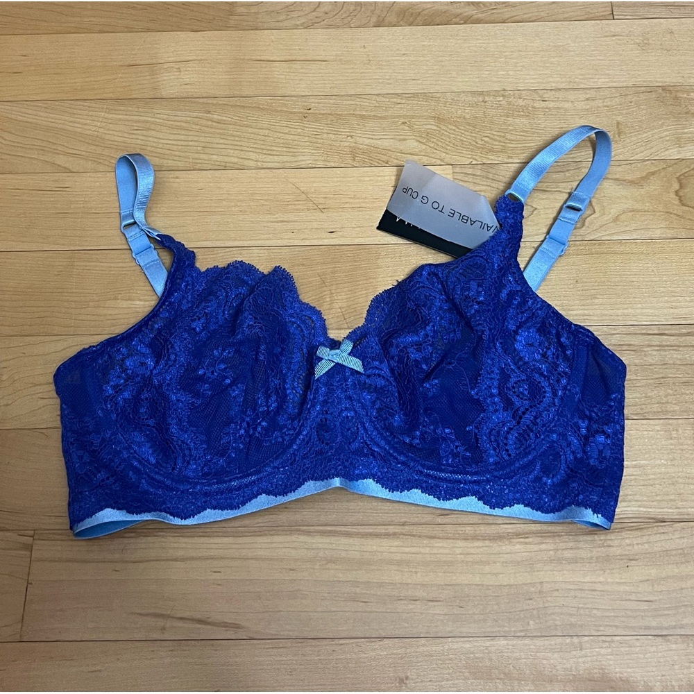 Heidi Klum Intimates Natural French Lace Underwire Bra 32DD Blue/Purple - READ